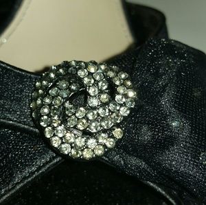 NWOT BLACK SATIN PEEPTOE GLASS SLIPPER HEELS